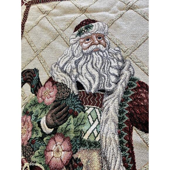 VTG Fitz And Floyd Santa Throw Woven Cotton Fringed Reverse Weave 67” x 52” - Picture 8 of 16